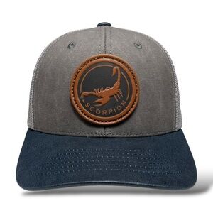 Scorpion Western Trucker Hat – Leather Patch & Canvas Curved Brim